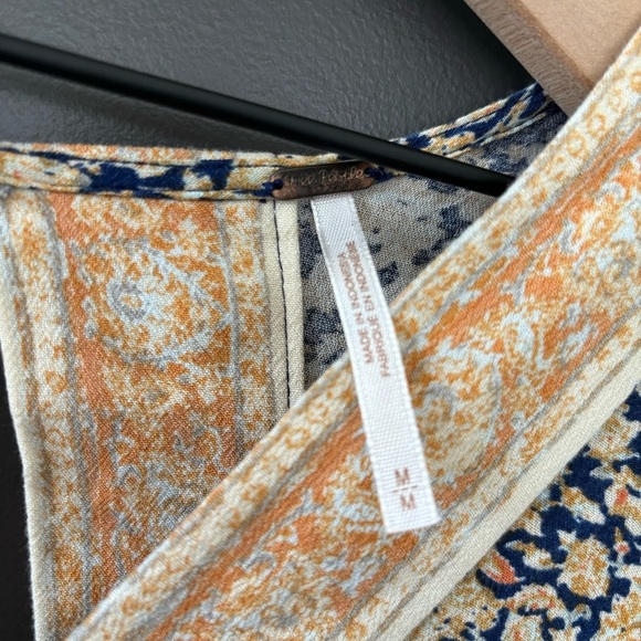 Free People Once Upon a Summertime Bohemian Romper Blue/Gold Floral Size Medium - Picture 10 of 14